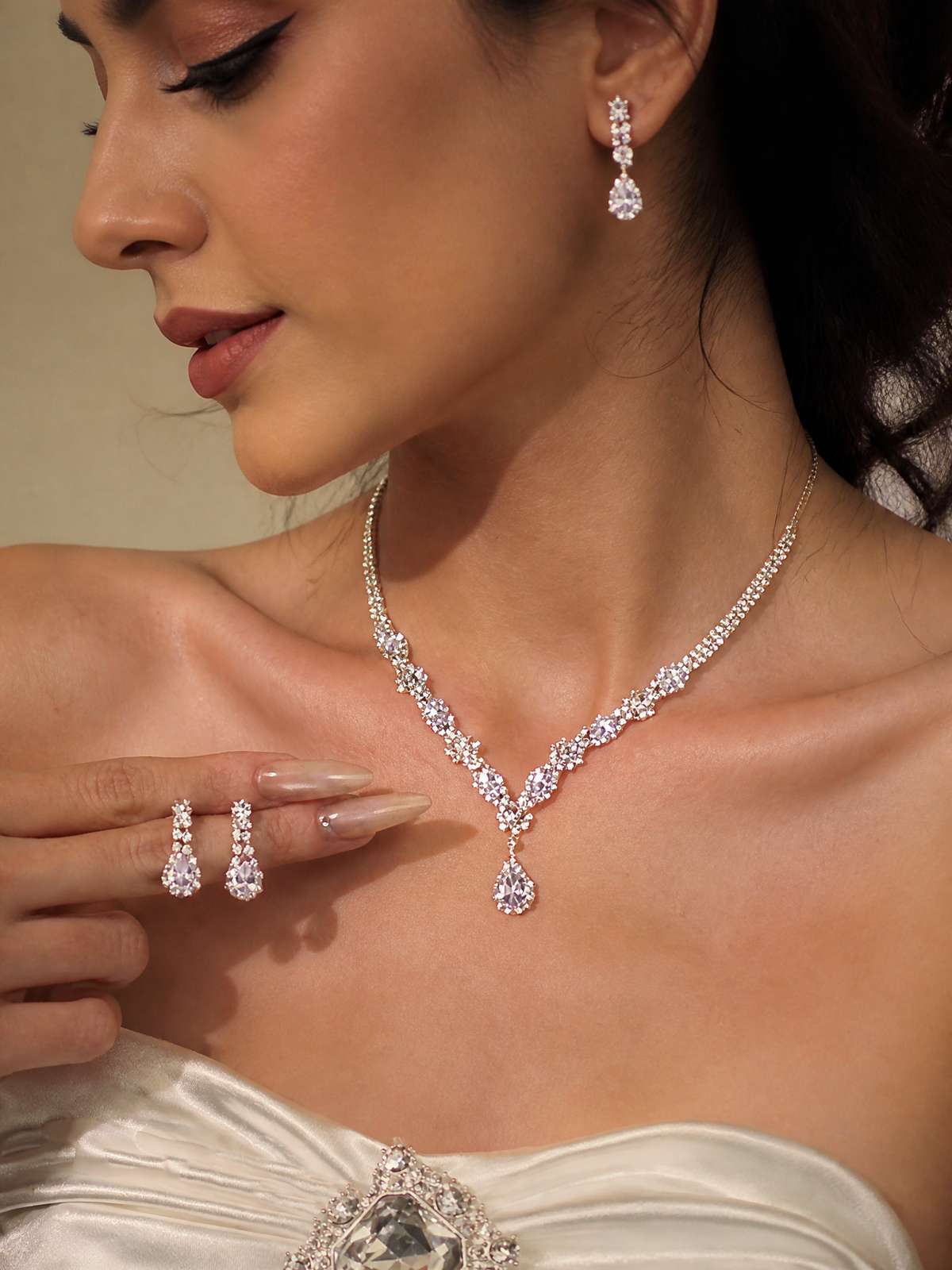 Crystalline Teardrop Necklace and Earring Jewelry Set