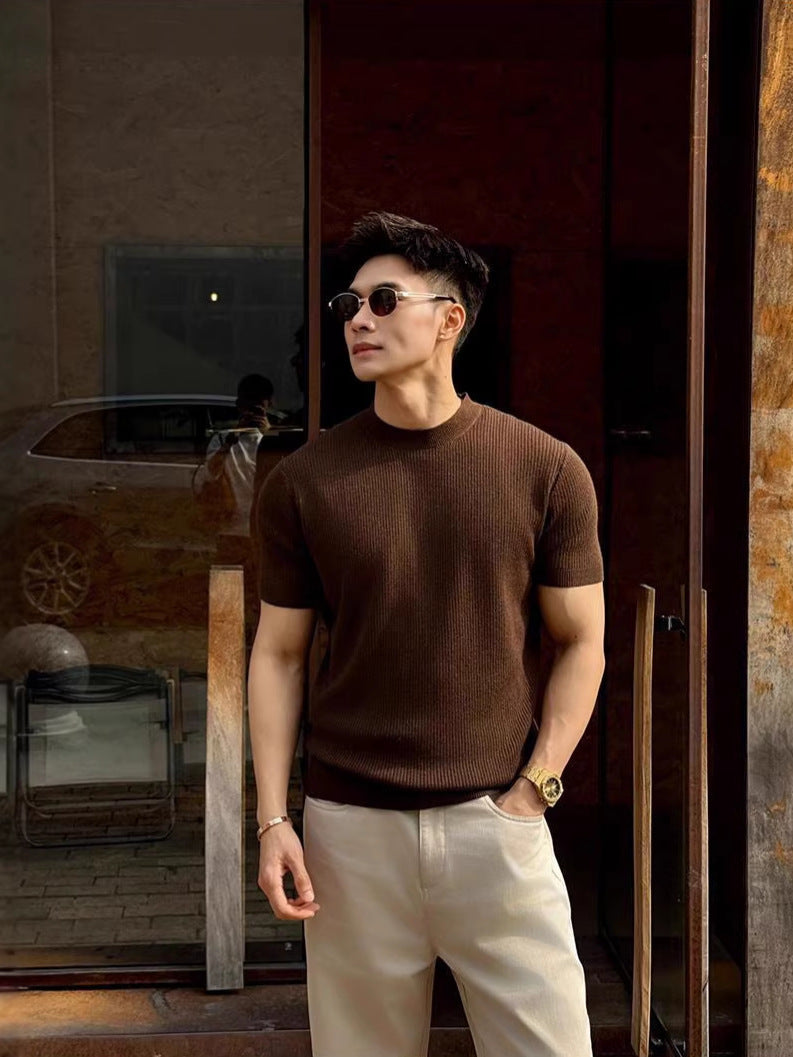 Men's Classic Round Neck Knitted Short Sleeve T-Shirt