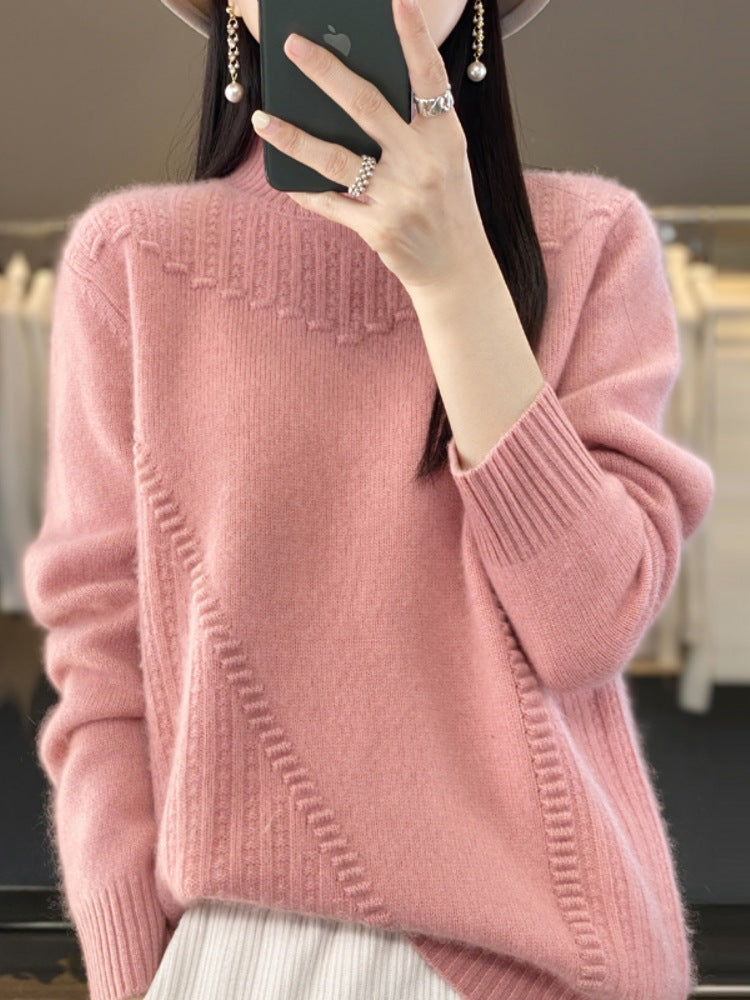 Womens Half Turtleneck Jacquard Knit Sweater