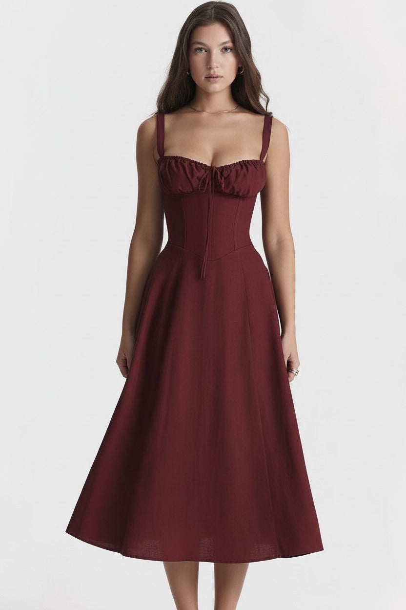 Floral Back Strap Maxi Dress — Dark Burgundy