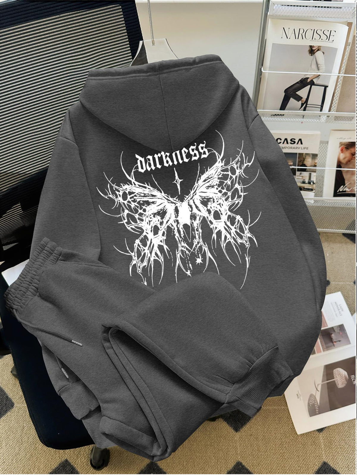 Gothic Print Hooded Sweatshirt