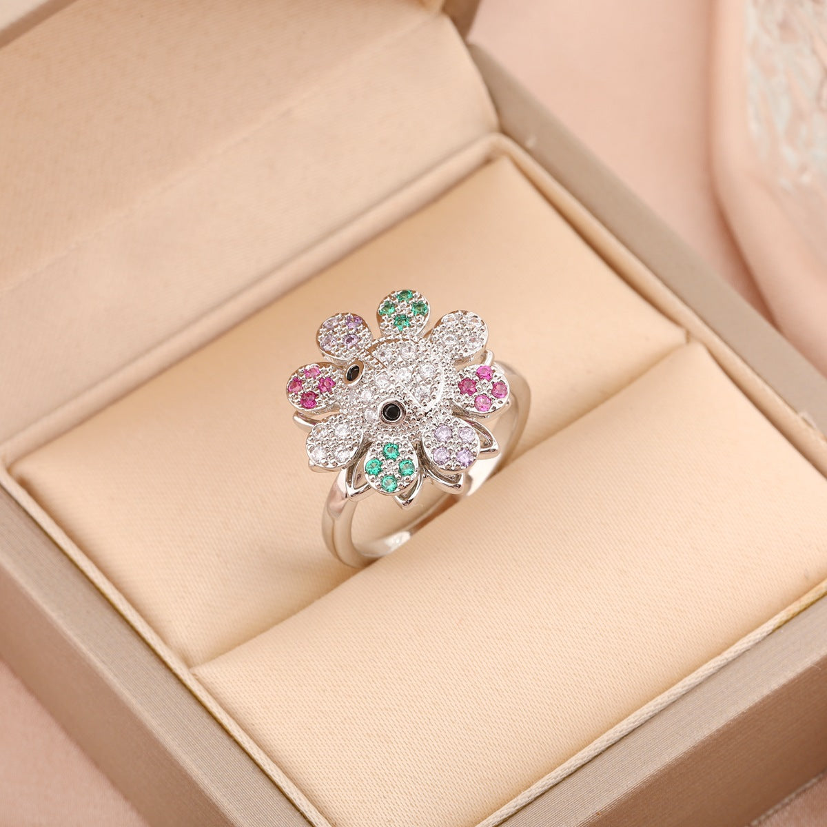 Adjustable Spinning Zircon Copper Ring