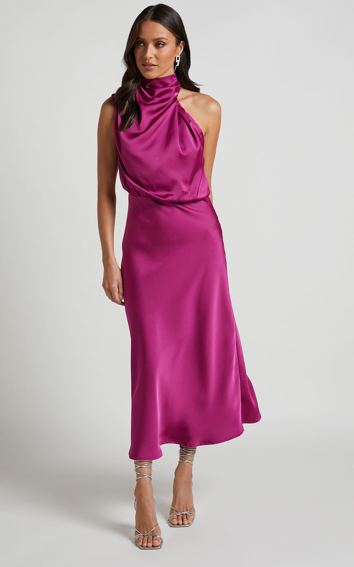 Silken Aura Satin Midi Dress