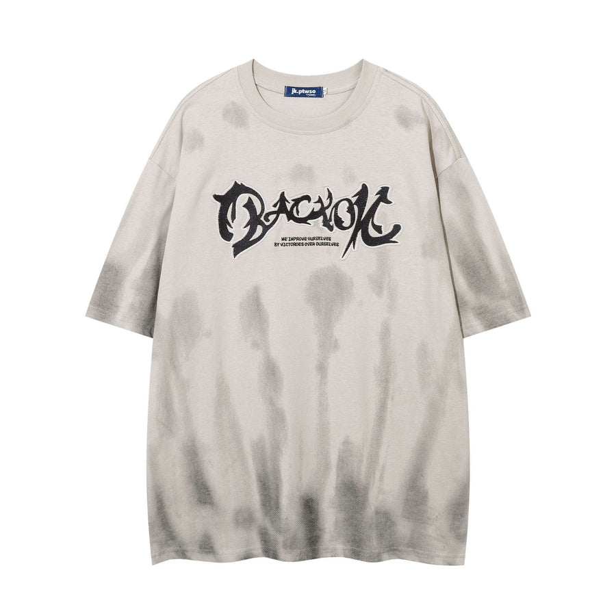 Dyed T-shirt with Heavy Embroidery Short Sleeve