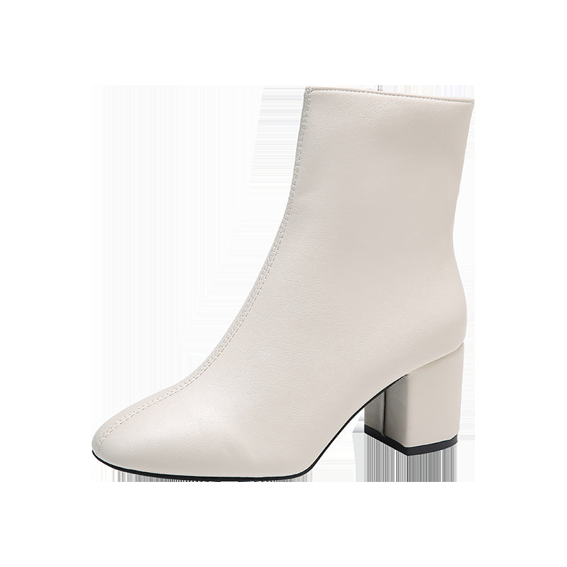 Pointed Toe Women Boots Side Zipper Chunky Heel