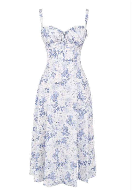 American  Hot Low-cut Sexy Digital Printed Chest Back Strap Waist Mid-length Dress