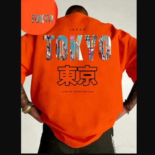 Tokyo Tshirt - 96% Cotton Casual Round Neck, Letter Print