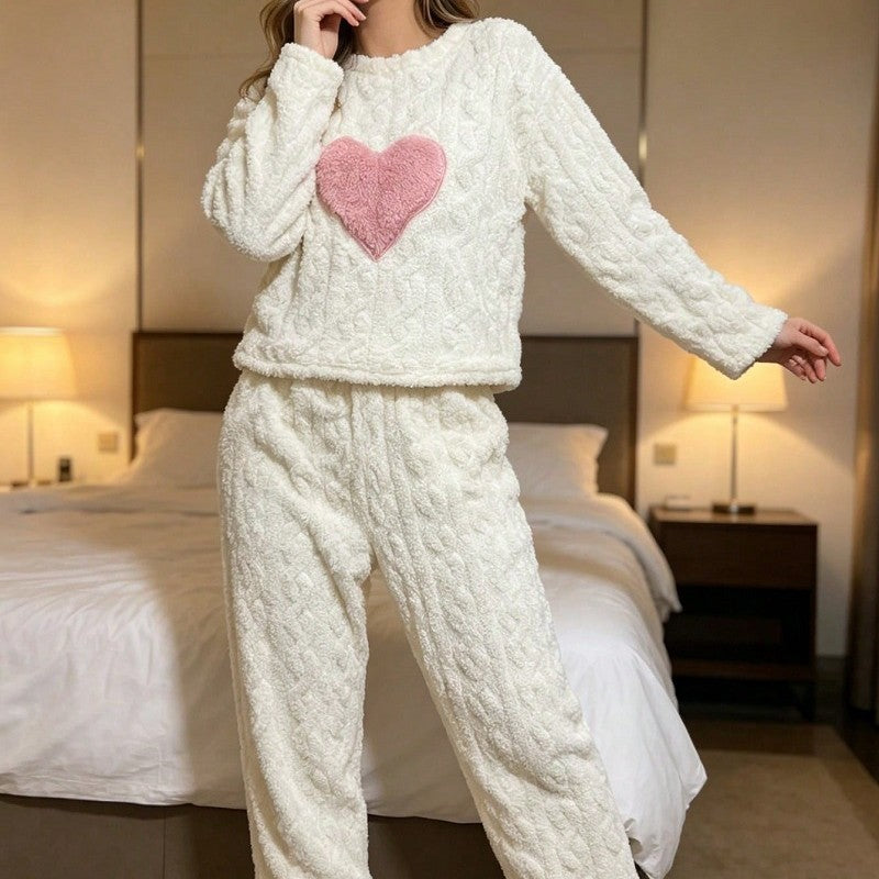 Womens Plush Heart Print Pajama Set