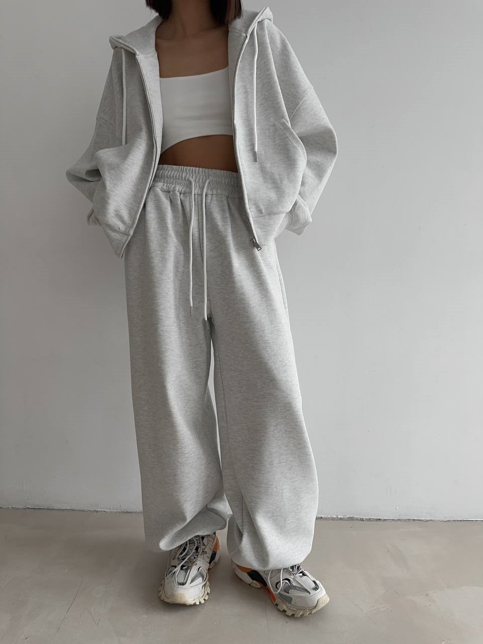 Women's loose-fitting hooded zipper pullover set