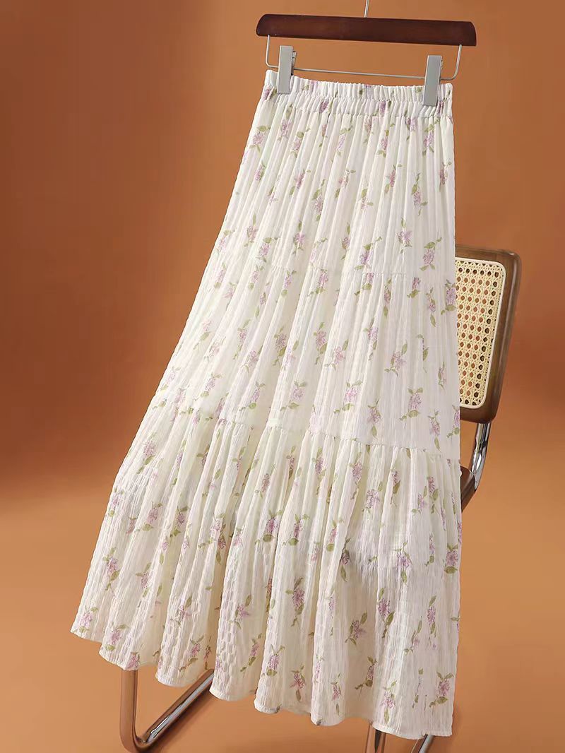 Floral Print Chiffon Midi Skirt
