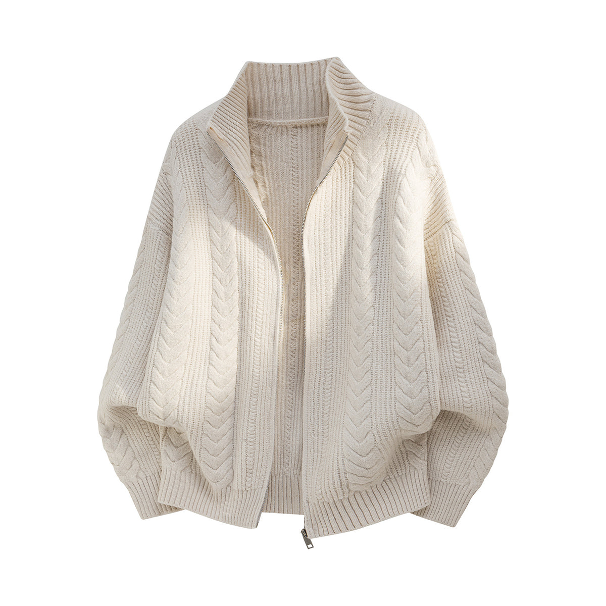 Men Zippered Knit Cardigan Sweater Vintage Wheat Knot Pattern