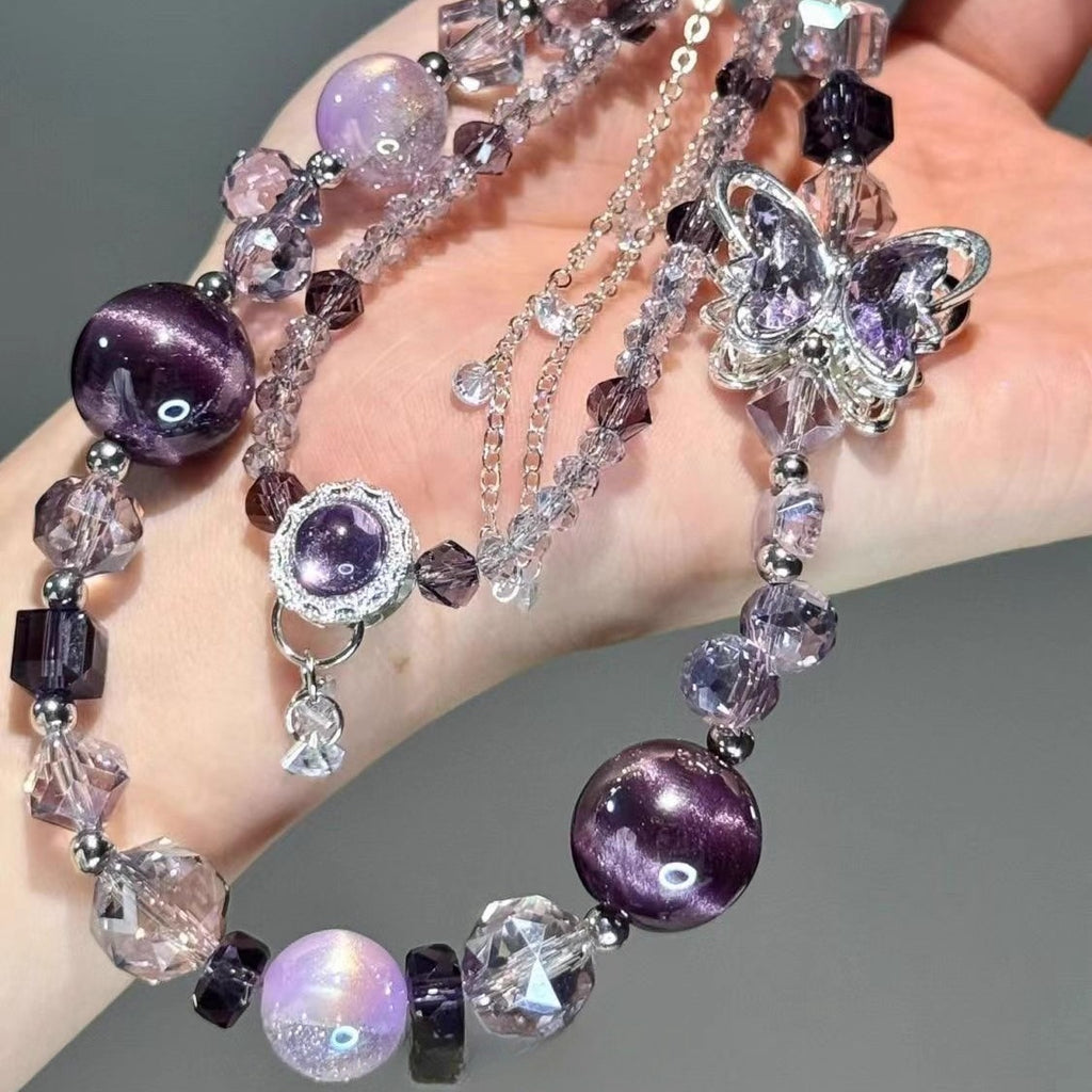 Purple Butterfly Beaded Mobile Phone Chain