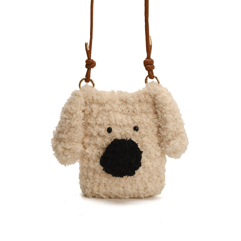 Hand Knitted Plush Dog Coin Purse Crossbody Bag for Kids