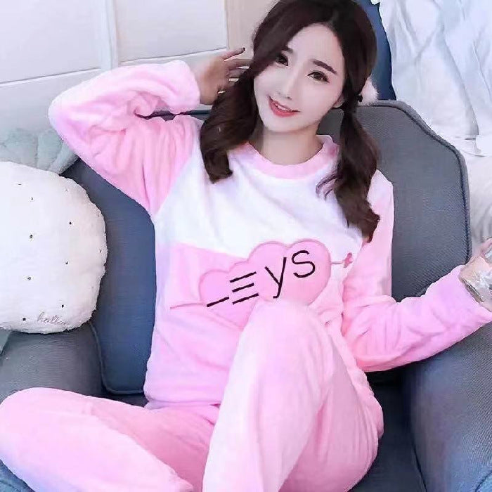 Plush Flannel Pajama Set with Whimsical Graphic Print