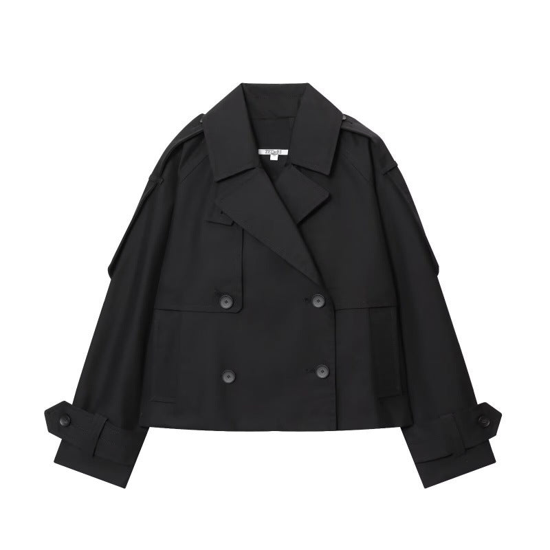 Women's lightweight double-breasted water-resistant short coat with windproof function
