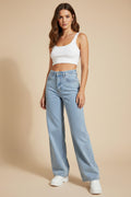 Womens High Waist Wide Leg Denim Pants