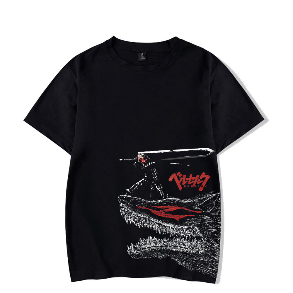 Casual Short-Sleeve T-shirt with Anime-Inspired Berserk Prints