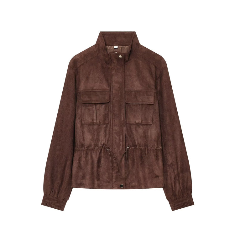 Womens Suede Effect Belted Jacket