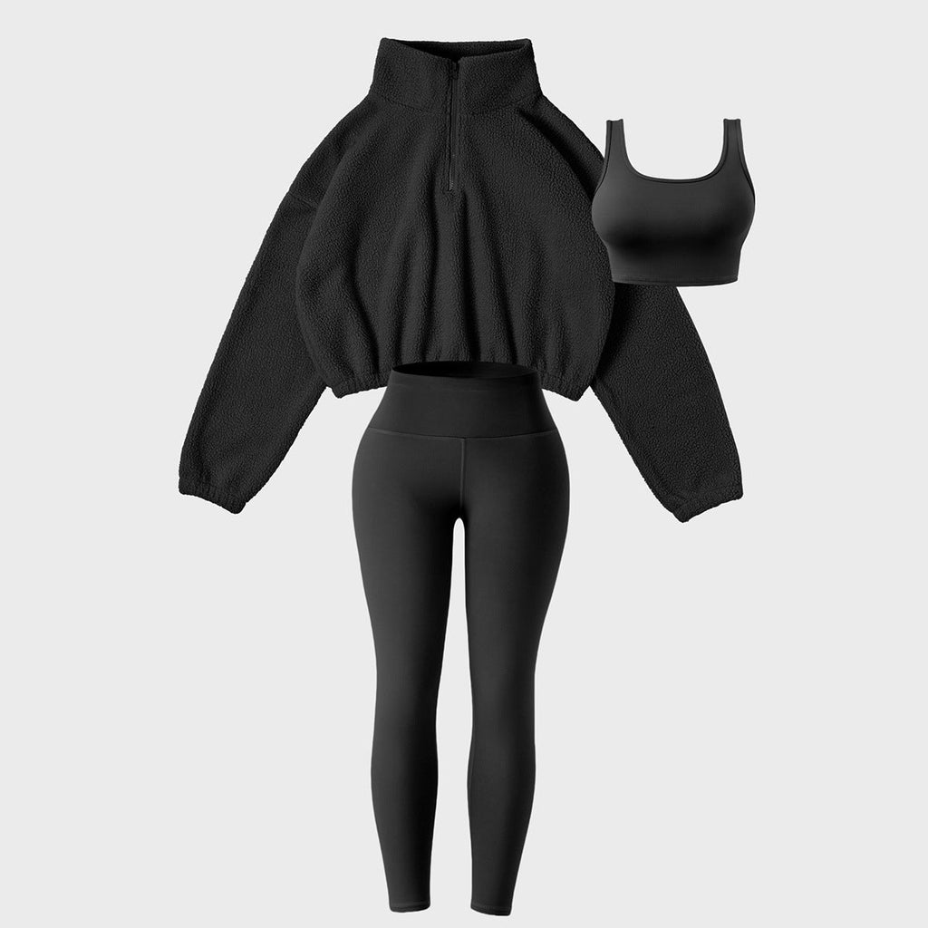 Plush Sport Three-Piece Set: Fleece Quarter-Zip and Active Leggings