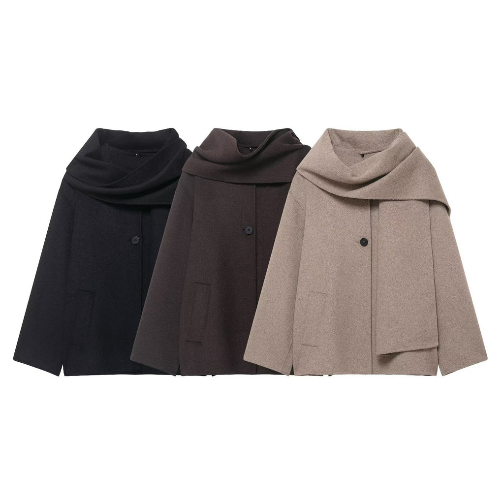 Wool Blend Scarf Collar Coat