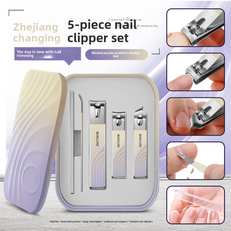A 5-piece stainless steel nail clipper storage box set