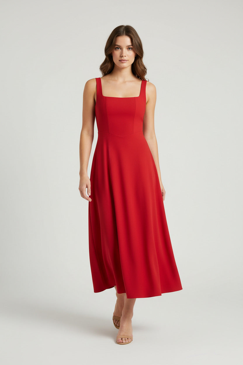 Verve A-Line Midi Dress with Straps