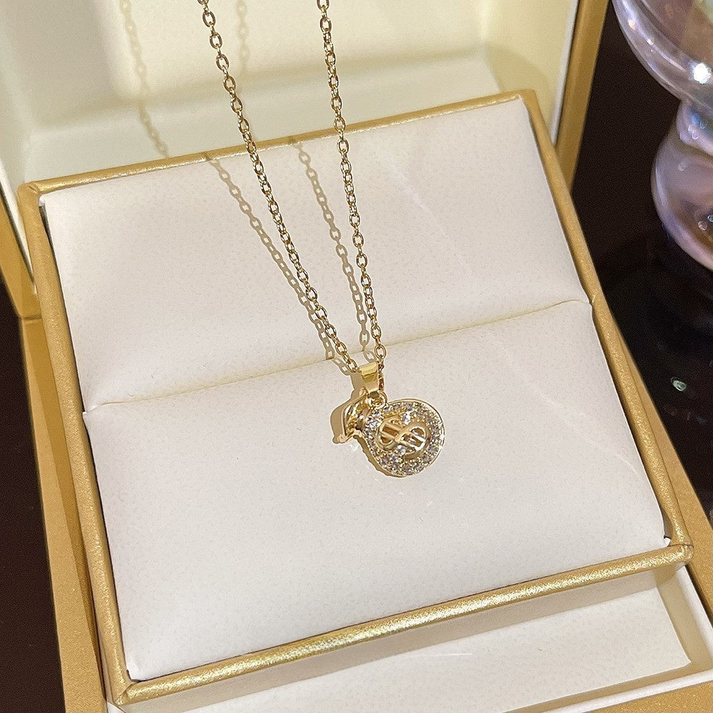 Titanium Steel Zircon Necklace with Geometric Pendant