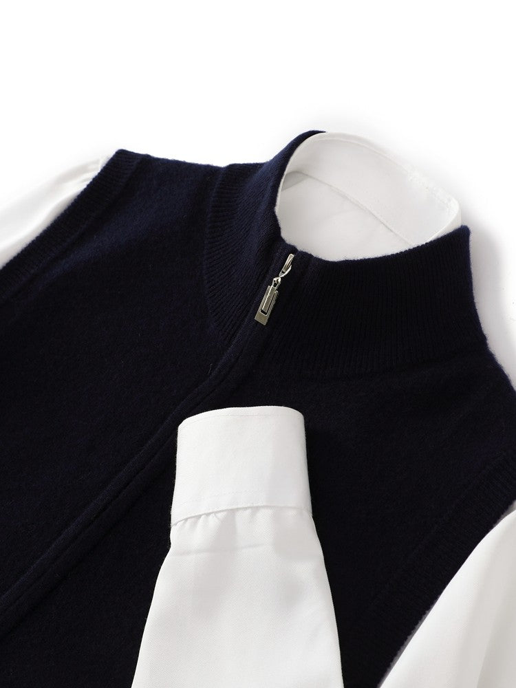 Mens Thickened Pure Wool Cardigan Half-High Collar Zipper Jacket
