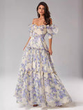 Off-Shoulder Organza Evening Dress with 3D Pattern