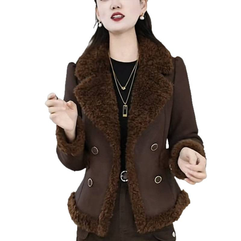 Womens Double-Breasted Fleece-Lined Cotton Jacket