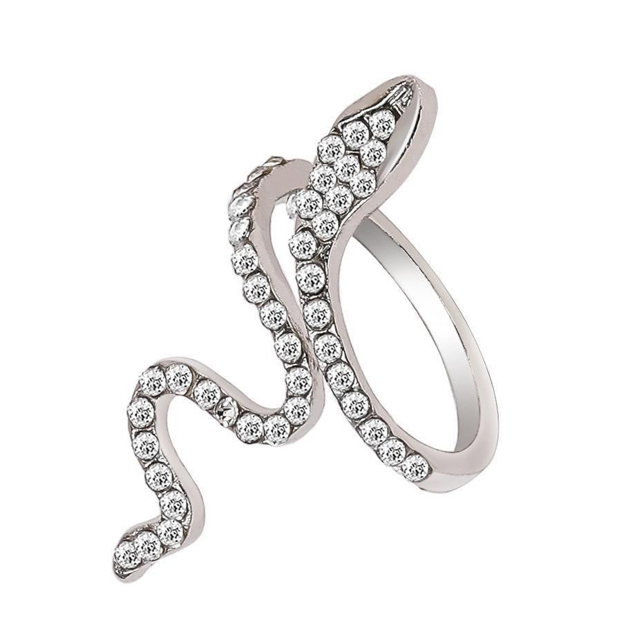 Snake-shaped zircon ring trendy geometric design