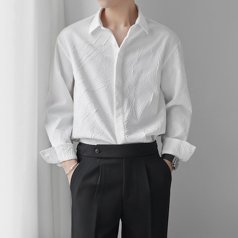 Mens Woven Shirt with Jacquard Texture - White & Black, Sizes M to XXXL