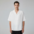 Retro Cuban Collar Short Sleeve Shirt - Loose Fit Polyester