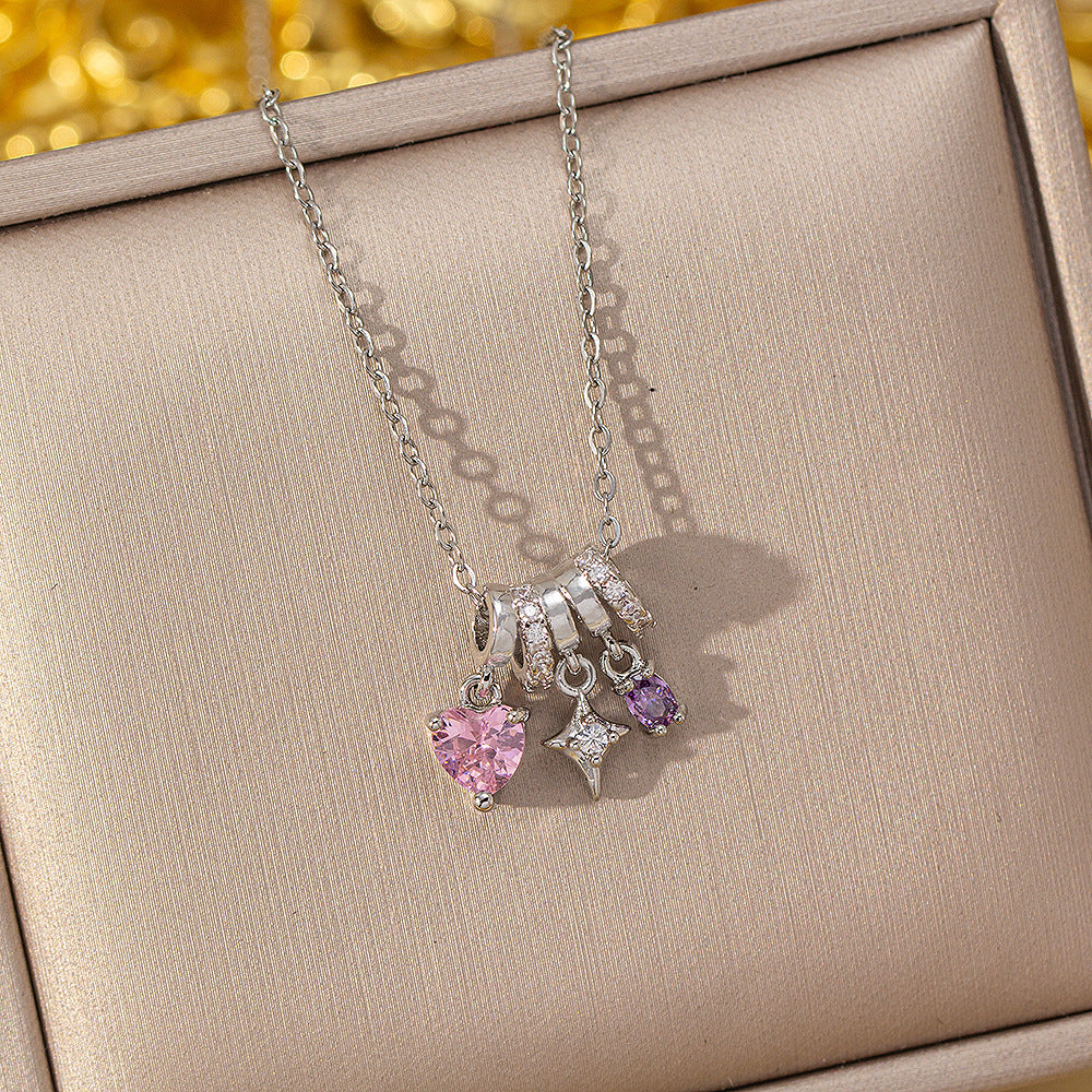 Geometric Zircon Pendant Necklace in Titanium Steel