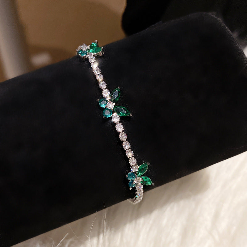 French Style Pink Zircon Flower Bracelet