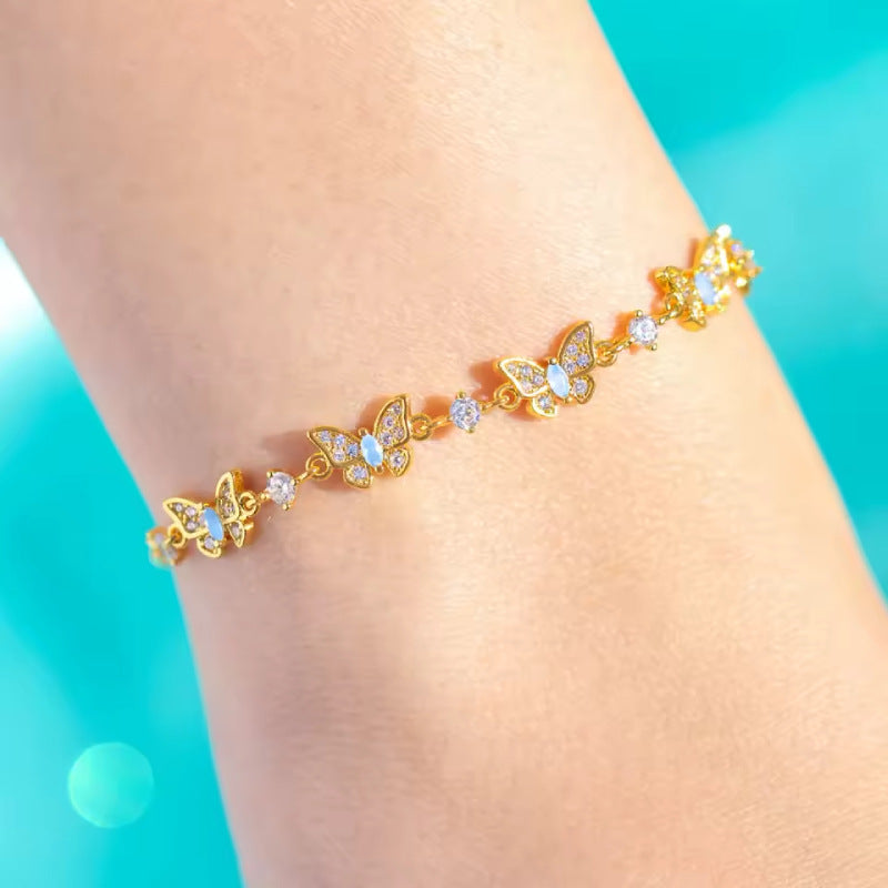Cute Bow Heart Zircon Gold Plated Bracelet