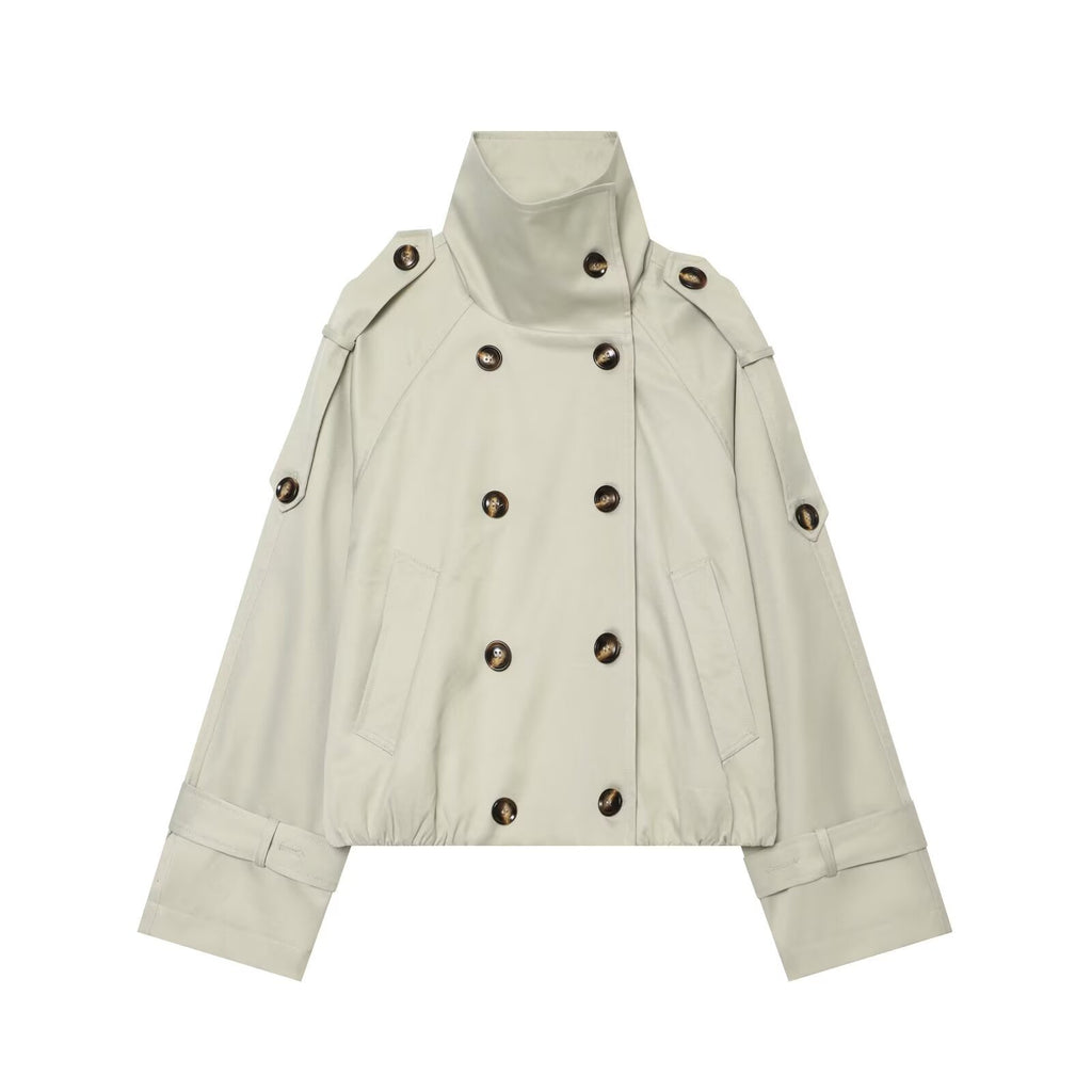 Double-breasted high-neck short coat