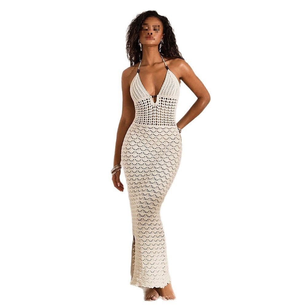 Womens Hollow Out Backless Knitted Beach Dress