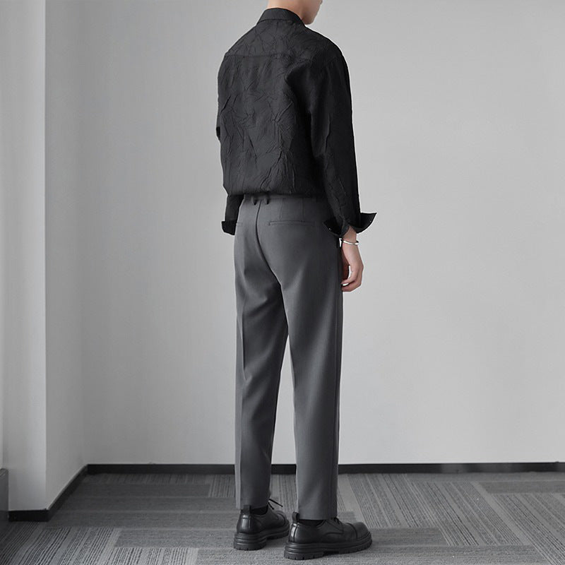 Mens Woven Shirt with Jacquard Texture - White & Black, Sizes M to XXXL