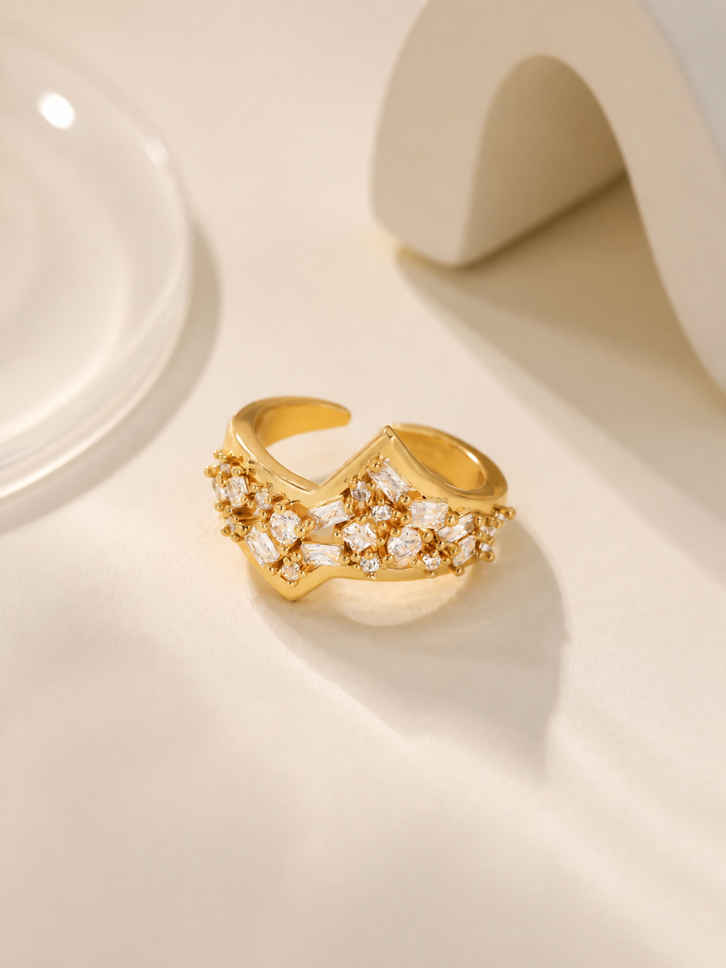 Geometric Crystal Zircon Open Ring