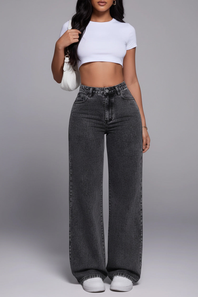 Womens High Waist Straight Leg Trousers