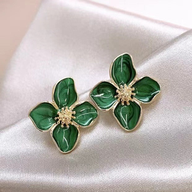 Korean version of green flower earrings