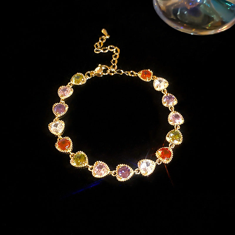 French Style Pink Zircon Flower Bracelet
