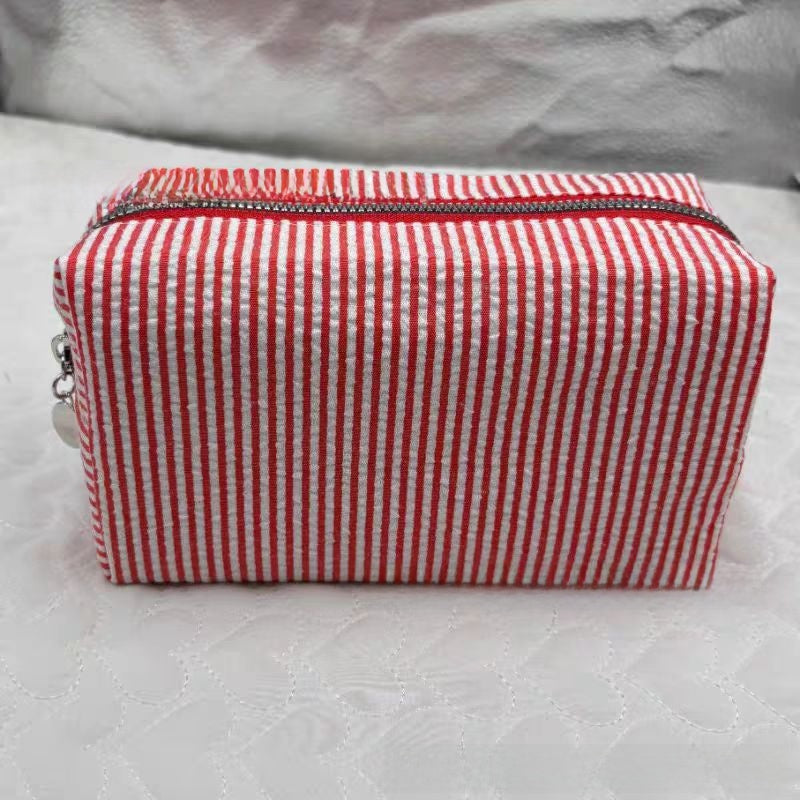 Personalized Embroidered Striped Seersucker Cosmetic Bag