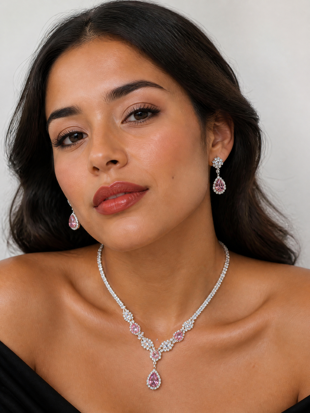 Crystalline Teardrop Necklace and Earring Jewelry Set