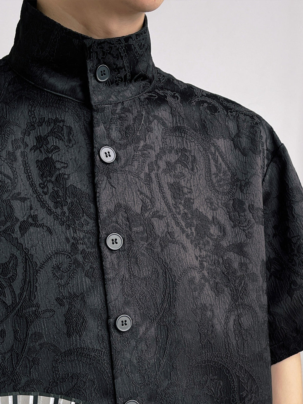 Chinese Style Embroidered Loose Fit Shirt for Men, Black