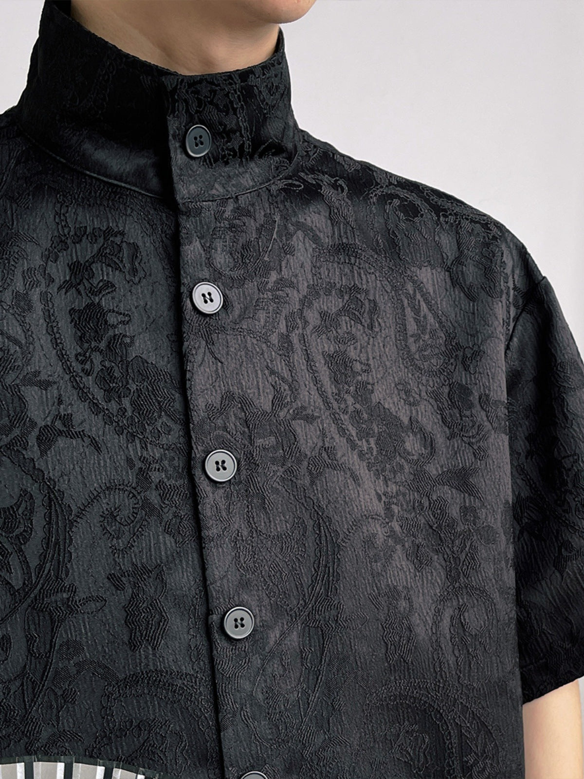 Chinese Style Embroidered Loose Fit Shirt for Men, Black
