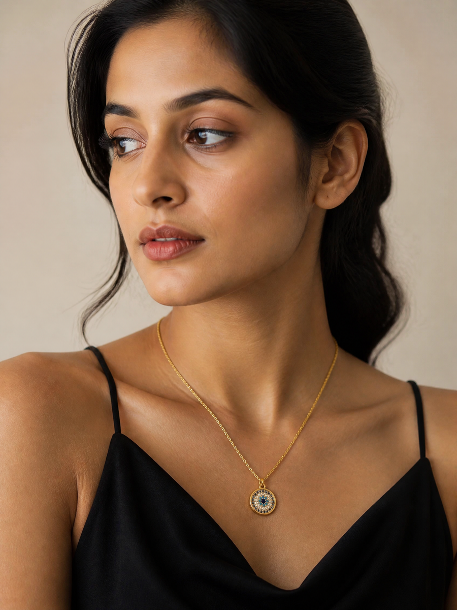 Gold Vermeil Geometric Pendant Necklace with Multicolor Zircon Stones