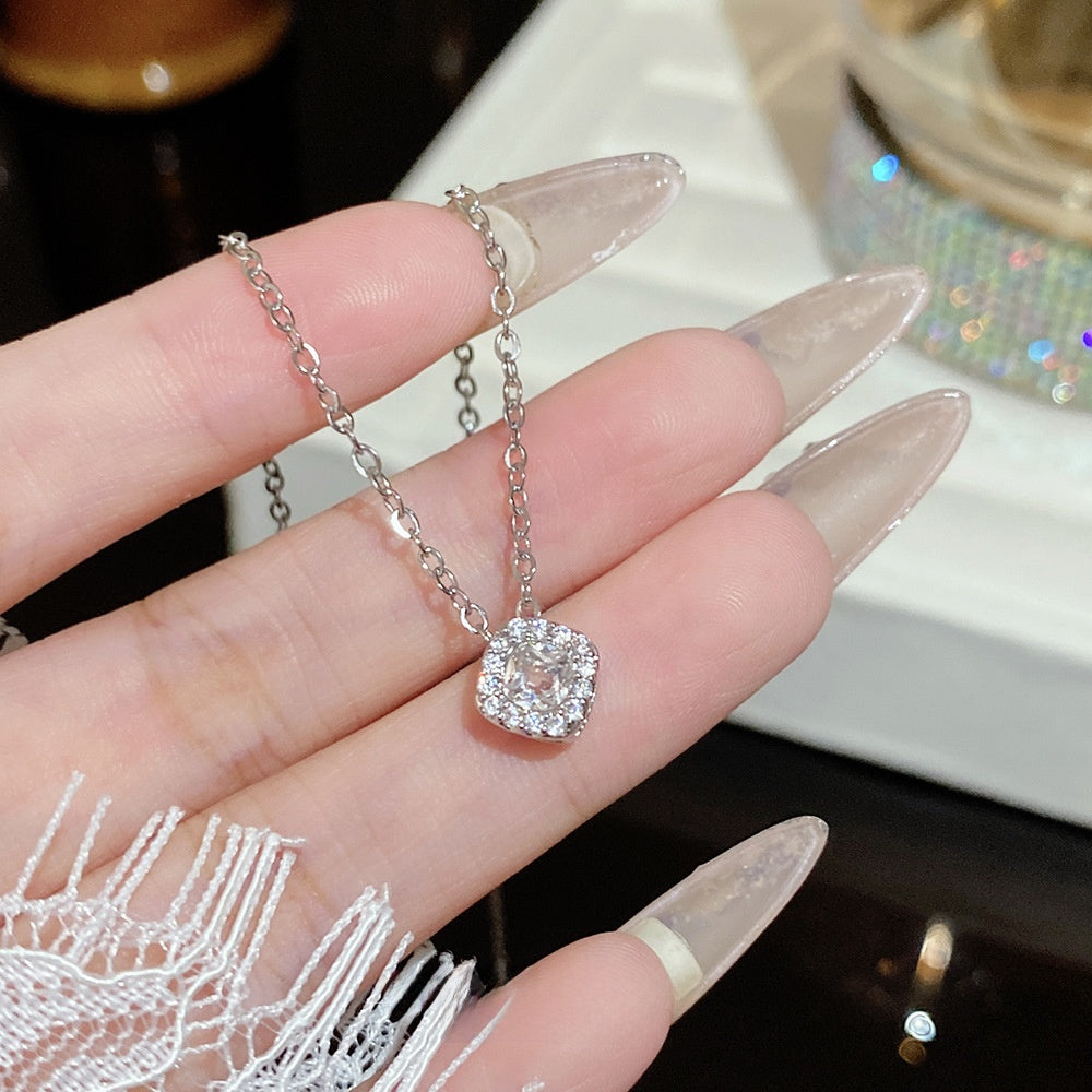Titanium Steel Zircon Necklace with Geometric Pendant