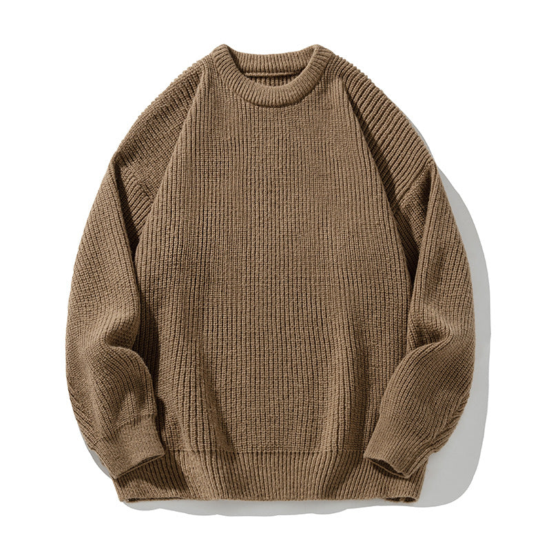 Coarse needle texture round-neck sweater